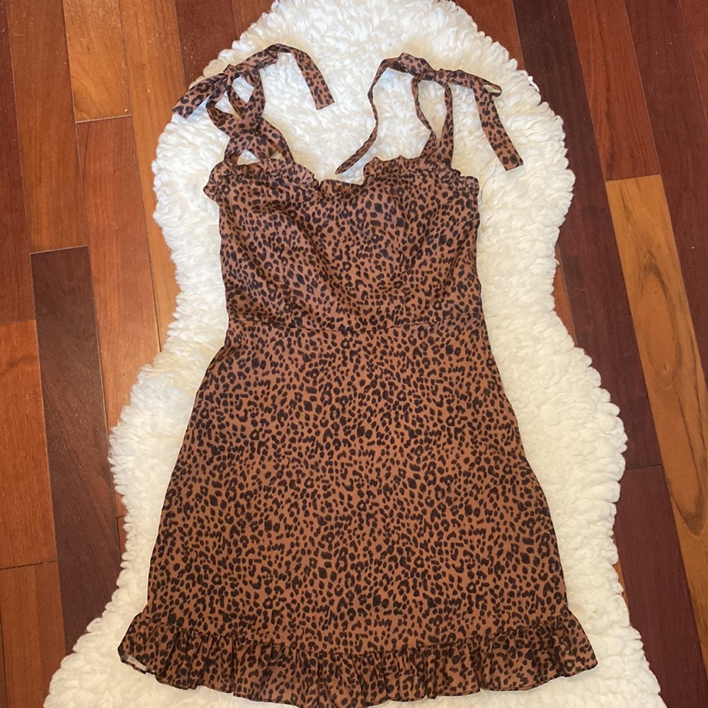 SHEIN Animal Print Dress With Adjustable Straps Ruffle Bottom Size Small